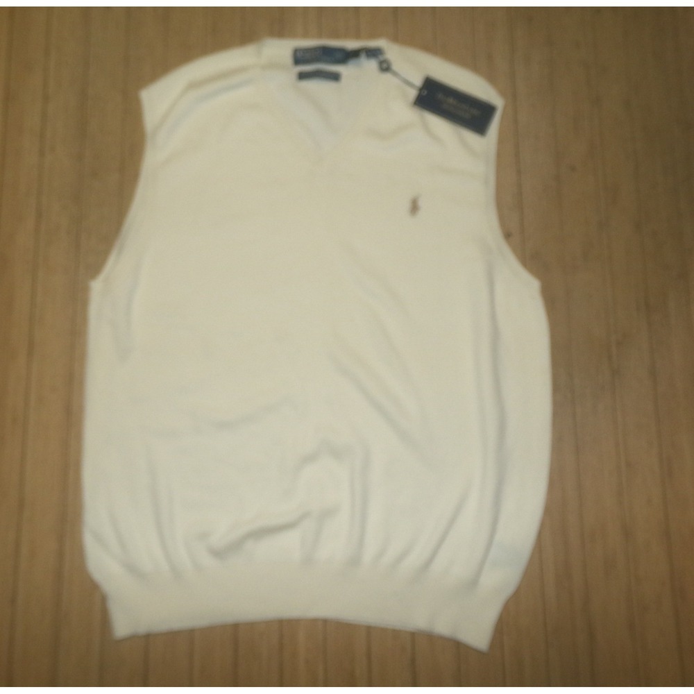 Polo Ralph Lauren Mens XL Pima Cotton V-Neck Sweater Vest Cream Off White NWT